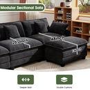 111.5'' Modular Sectional Sofa with Movable Ottomans, U Shaped Cloud Couch for Living Room, 3-Seat