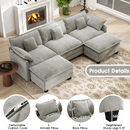 111.5'' Modular Sectional Sofa with Movable Ottomans, U Shaped Cloud Couch for Living Room, 3-Seat