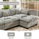 111.5'' Modular Sectional Sofa with Movable Ottomans, U Shaped Cloud Couch for Living Room, 3-Seat