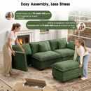 111.5'' Modular Sectional Sofa with Movable Ottomans, U Shaped Cloud Couch for Living Room, 3-Seat