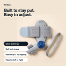Kindtoe Dial parts: click-dial hinge, soft knit straps, heel strap, flips for left or right foot