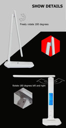 Modern Business Led Office Desk Lamp Touch Dimmable Foldable With Calendar Temperature Alarm Clock table Reading Light Decorative Table Lamp Cute Study Lamps for Bedroom Décor